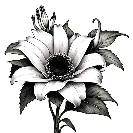 Lily And Sunflower Blooming