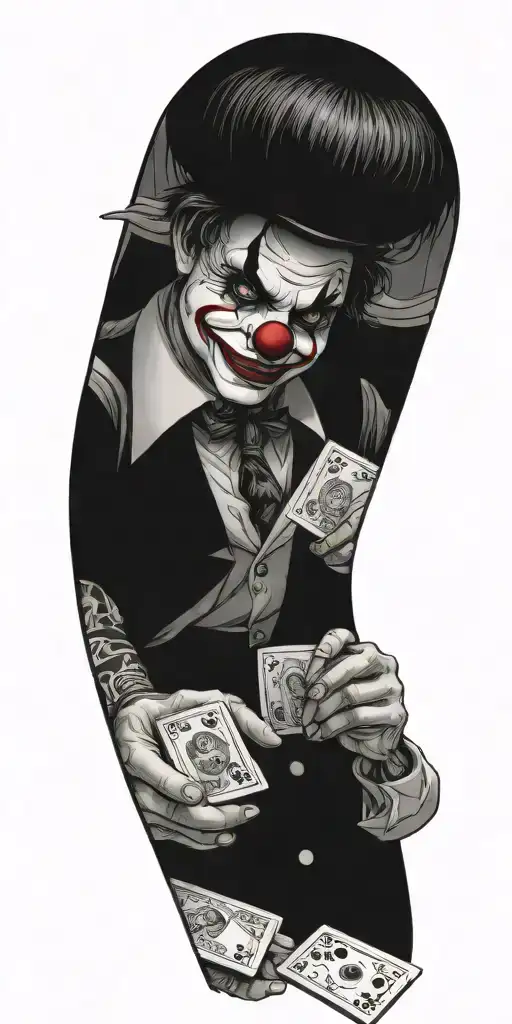 A Group Of Friends Playing Poker With Clown Face Cards And Money Chips