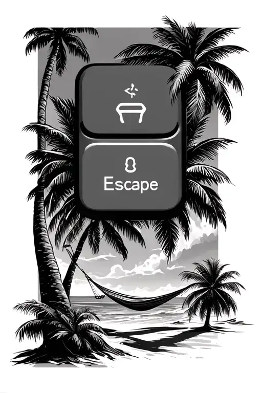Escape Keyboard Key With Palm Trees & Beach Landscape With Hammock In Between Trees