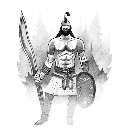 A Minimalist Tattoo Of A Viking Warrior Surrounded By A Forest