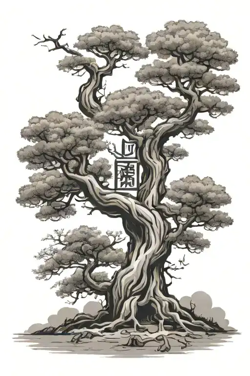Tree With The Words Love & Prosperity Chinese Symbol