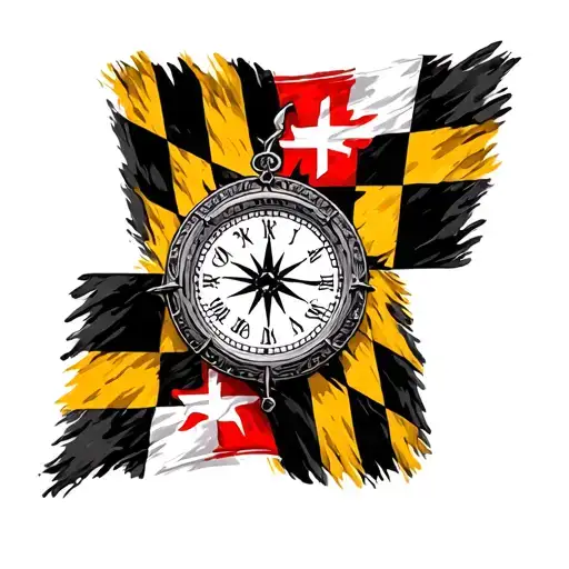 Clock And Compass And Maryland Flag Merged