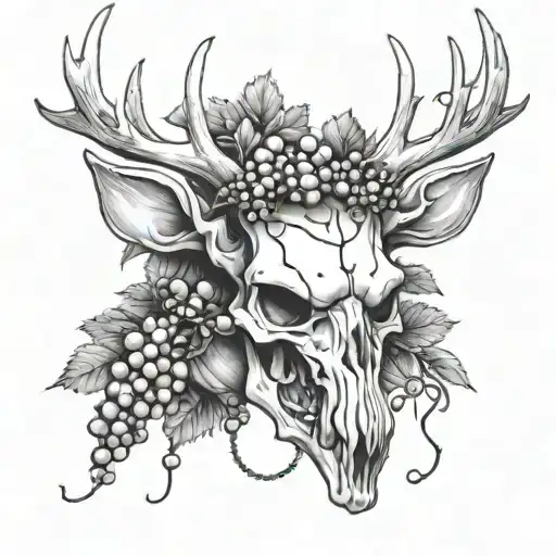 Deer Head Skeleton And Grapes