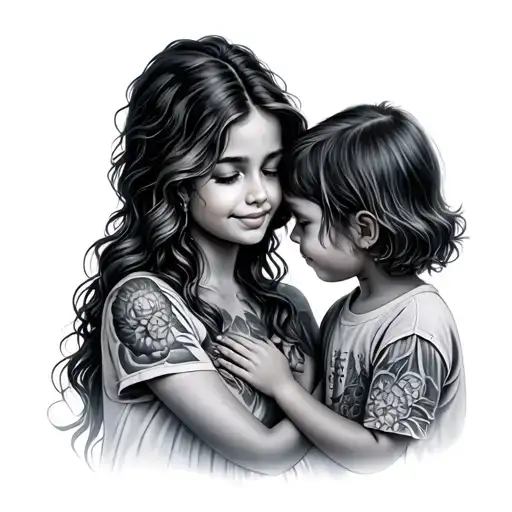 Mother With Son And Daughter Surrounded