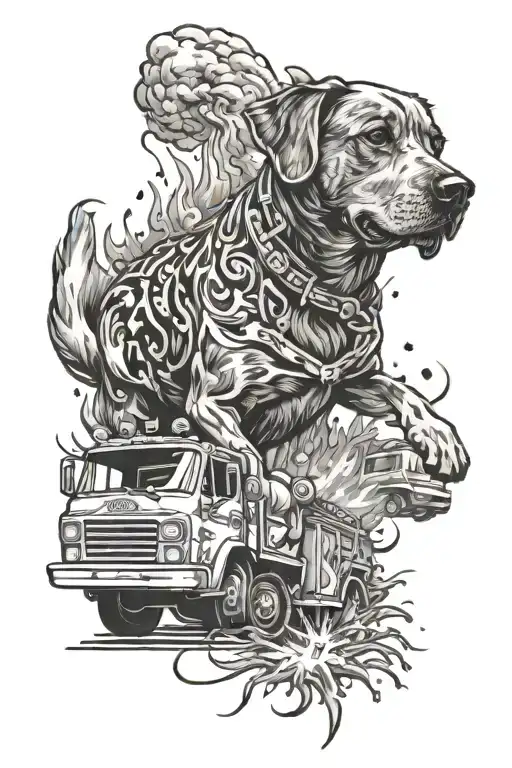 Dog Truck Fire And Fireworks Exploding