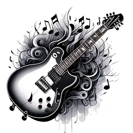 Guitar And Notes Intertwined