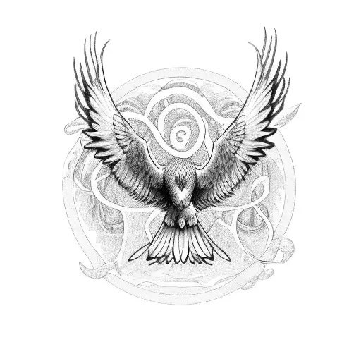 A Mystical Representation Of Xamanism With An Eagle And Snake In Black-grey Style