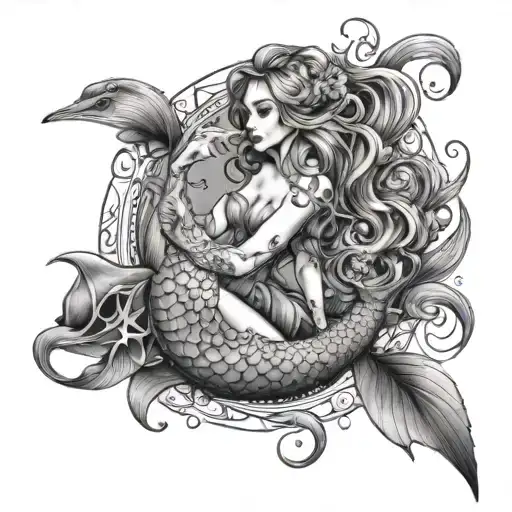 Mermaid And Sea Life Intertwined