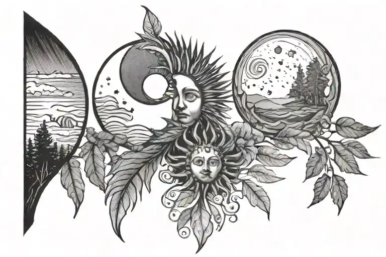 Sun Above The Sea And Moon Above The Forest