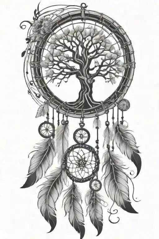 Tree Of Life Dreamcatcher With Large Feathers Hanging