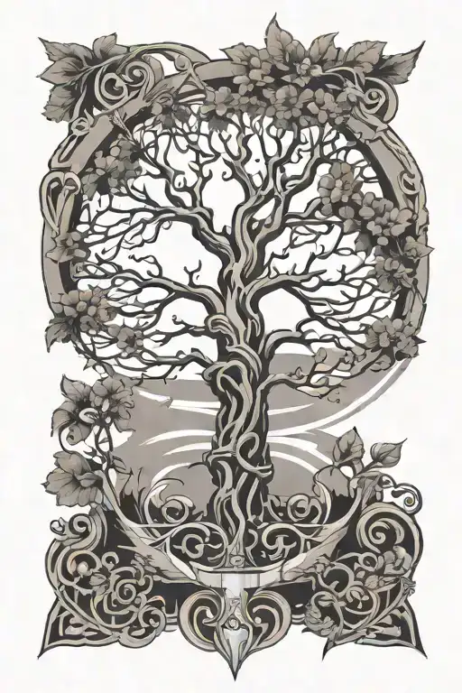 Tree Of Life With Sword As A Stem Growing