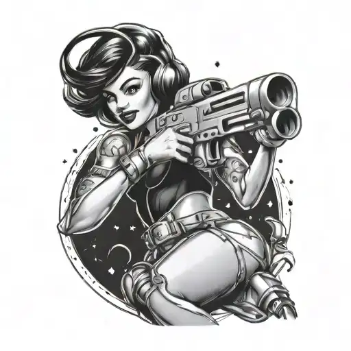 Space Girl With Ray Gun Pinup Style Tattoo Design