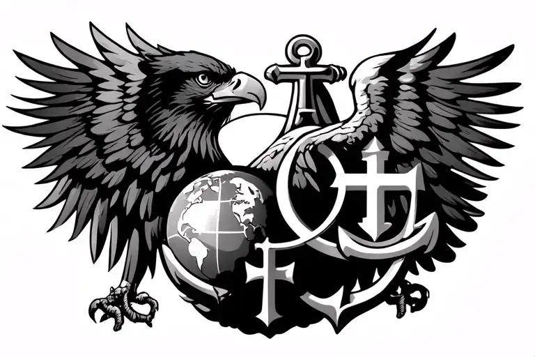 Eagle Holding Globe Anchor With Chi Rho Alpha Sybol On Left Omega Symbol On Right