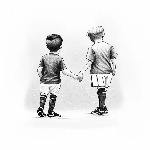 A Kid Holding His Grandfathers Hand On A Soccer Field