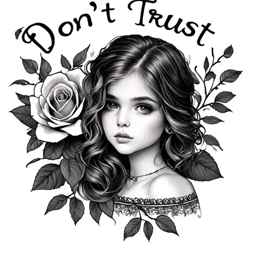 Don't Trust Tattoo Design In The Shape Of A Girl And Rose