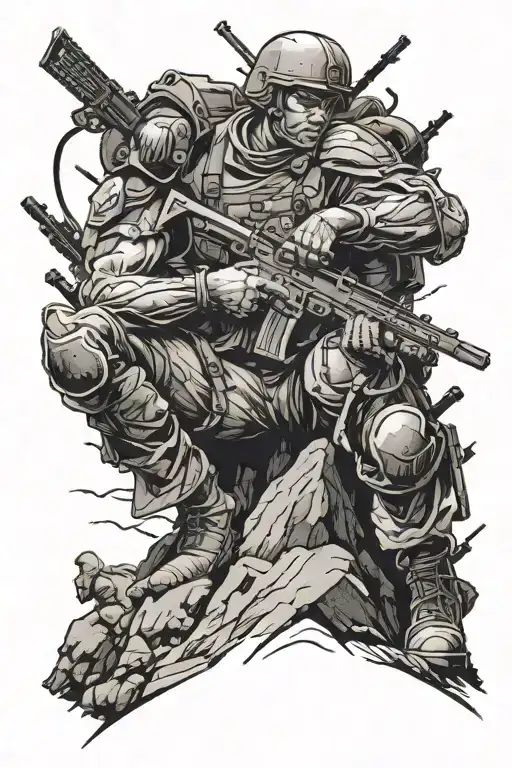 Soldier Kneeling Atop A Mountain Of Bodies Repenting