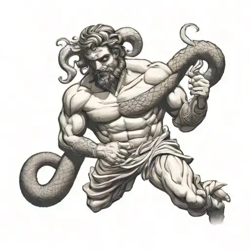 Greek God Fighting A Snake Wrapped