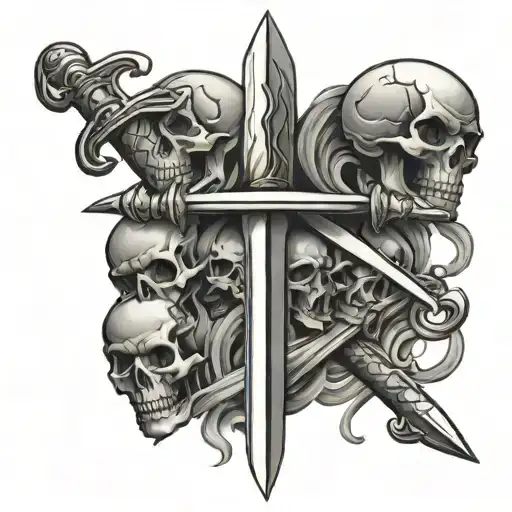 Sword With Three Skulls Stabbed Through