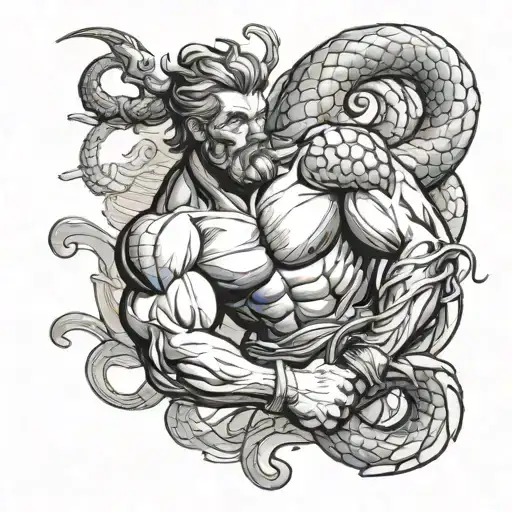 Hercules Fighting A Snake Wrapped