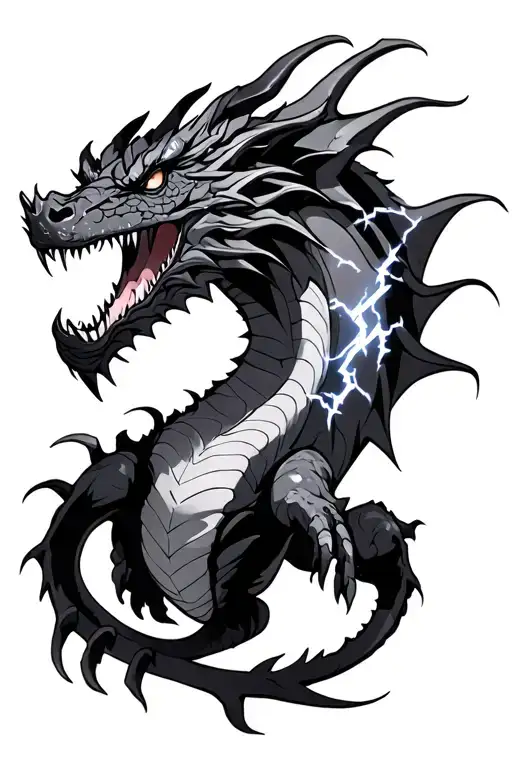 A Dragon With Lightning Bolts Black