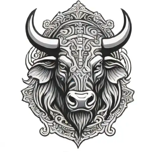 Asian Pacific Water Buffalo Tribal Samoan Inspired Tattoo Head Only Wickedness Evil