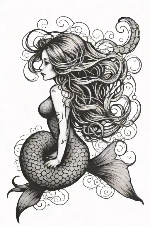 Mermaid Minimalist Tattoo Design