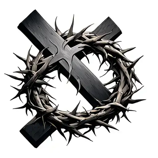 Crown Of Thorns Wrapping A Cross With Heaven And Hell