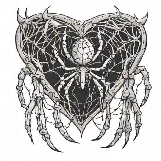 Spider Hanging From Web Patterning Surrounding A Heart And The Fingers Are Going To Be Skeletons