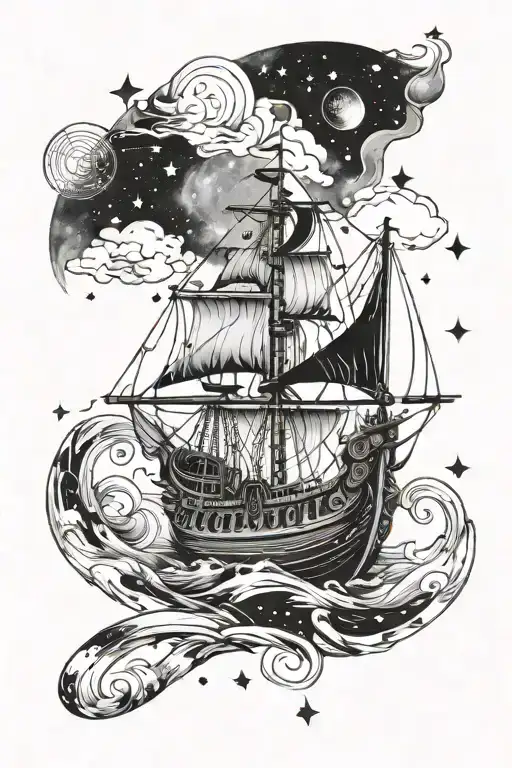 A Viking Ship Sailing Through A Galaxy Filled With Constellations