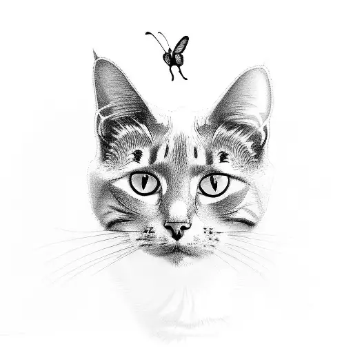 A Cat And Butterfly Silhouette Merged Into One Elegant Design