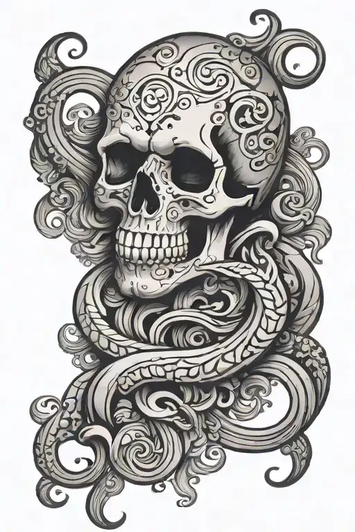 Semi Colon Skull And Fish Hook Intertwined