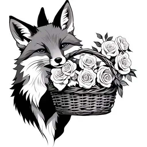 Fox Holding A Basket Of Roses In Its Mouth