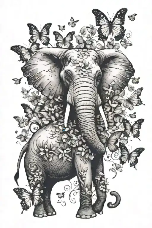 Elephant With Butterflies Coming Out Of Trunk Surrounded Around Butterflies