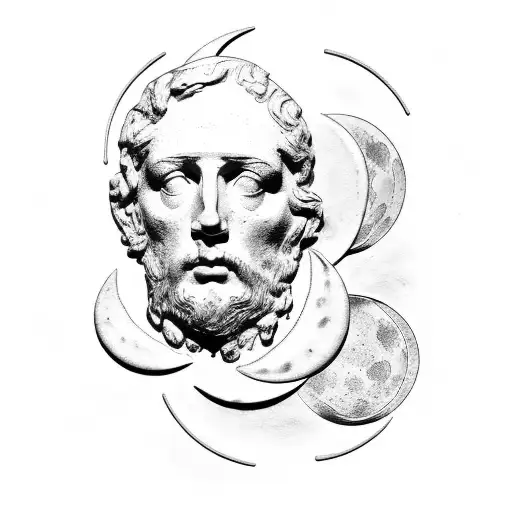 Broken Roman Bust With Moon Phases Underneath