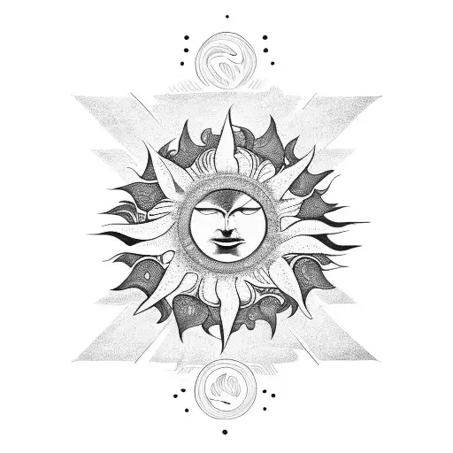 Tribal Sun Combined With Fern Plant