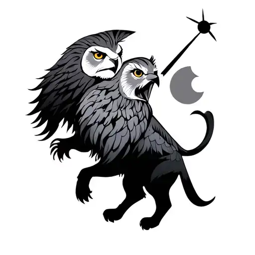 Sagittarius Lion With An Owl