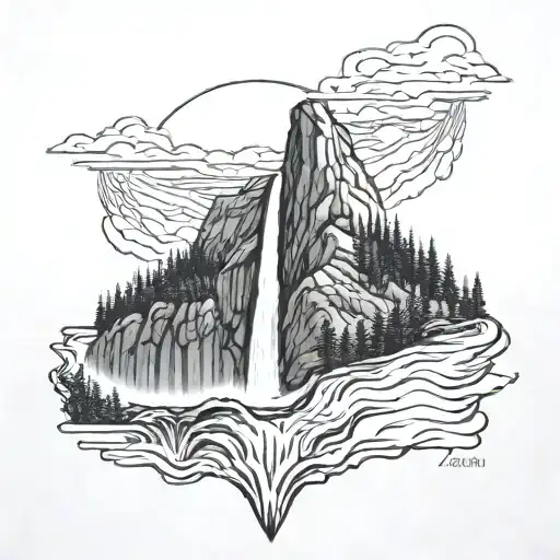 Multnomah Falls With Mount Hood