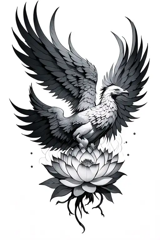 Phoenix Rising And Lotus Blooming Out Of Phoenix Wings