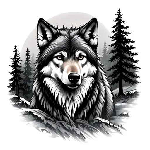 Wolf With Forest Landscape