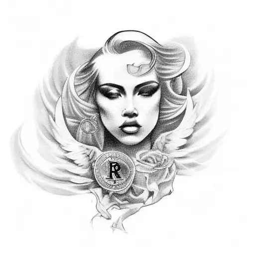 A Tattoo Of A Rolls Royce Transformed Into A Hot Girl With Money Flowing Out Of Her