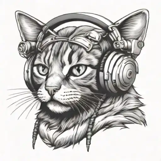 Cat Wearing Headphones Listening