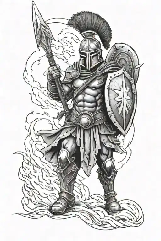 Cool Spartan Soldier Holding A Shield And Lightning