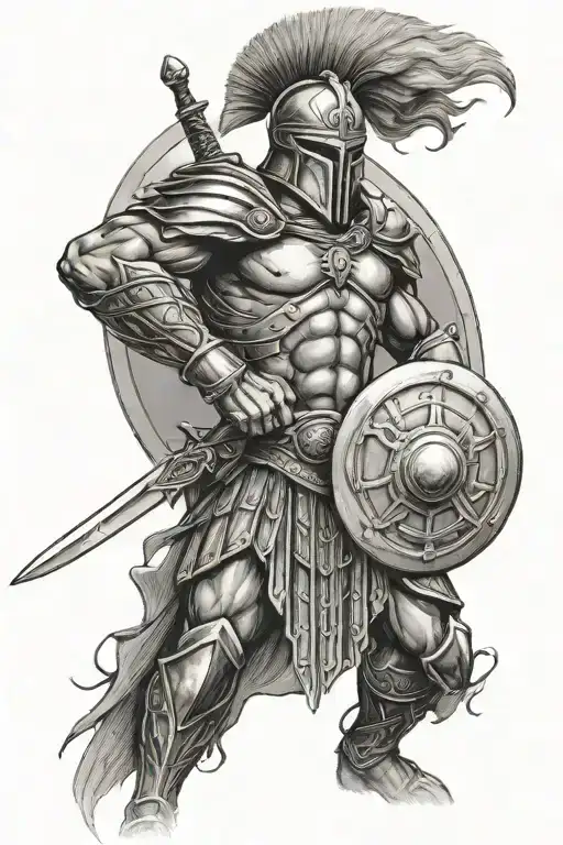 Spartan Warrior With A Sword And A Shield