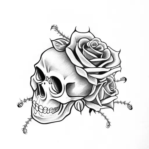 Dia De Los Muertos Skull With Spider Wed And Roses