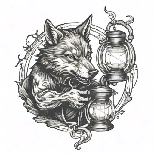Lone Wolf Holding A Lantern Ring