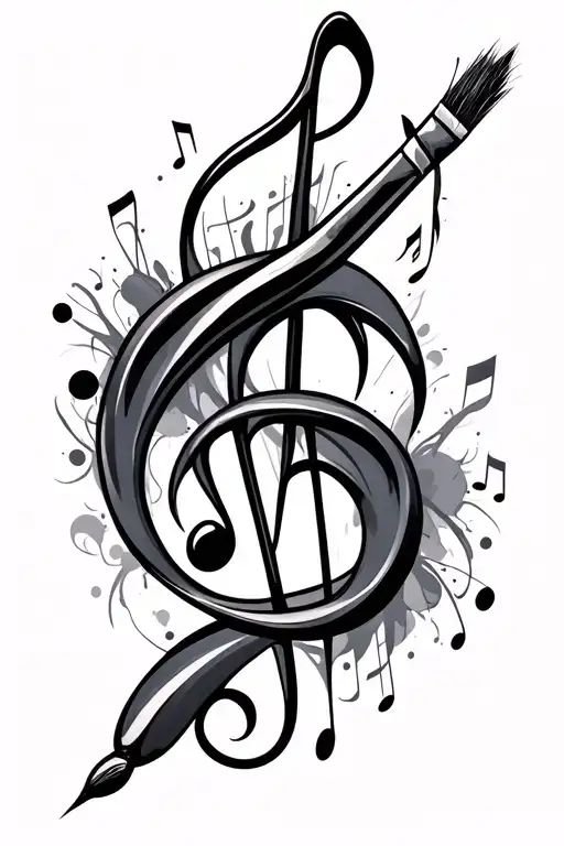 Paint Brush And Music Note Intertwined