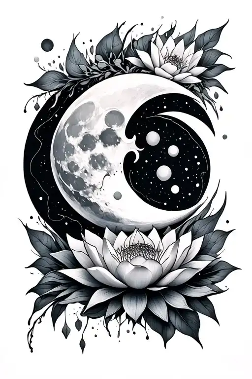 Unalome With Lotus And Crecent Moon