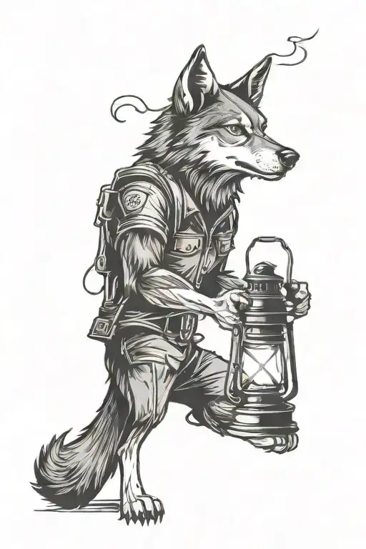 Mean Wolf With Lantern Shining Light