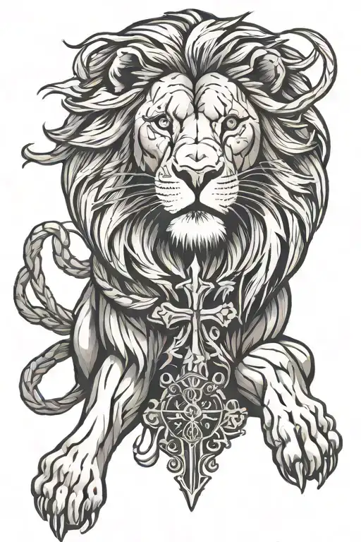 Strong Lion With A Cross