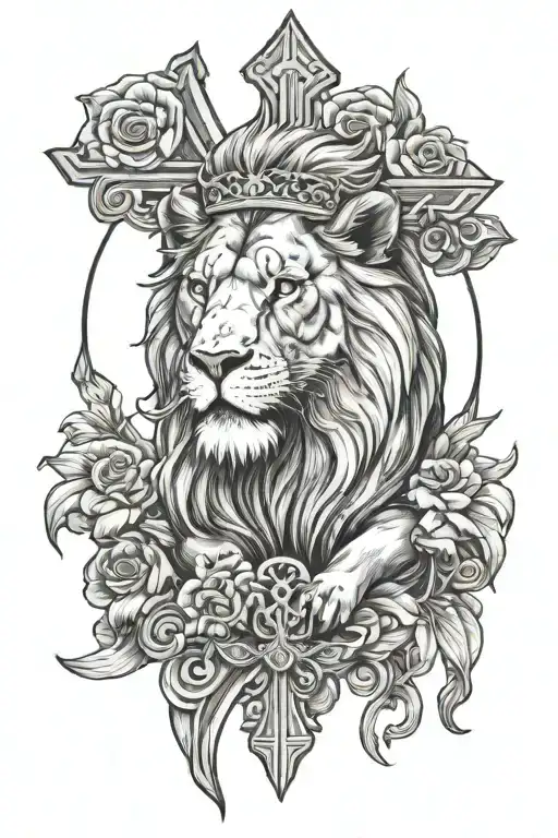 Strong Real Lion With A Cross